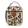 American Traditional Flash Pattern Tattoo Insulated Lunch Bag for Women Children Portable Food Boxes Thermal Lunch Box Tote