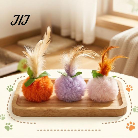 Interactive Cat Toys for Indoor Cats Furry Ball Toy with Feather, Pom Balls, Safe Plush Adult Soft Kitten Chasing Exercise Entertainment Stress Relief