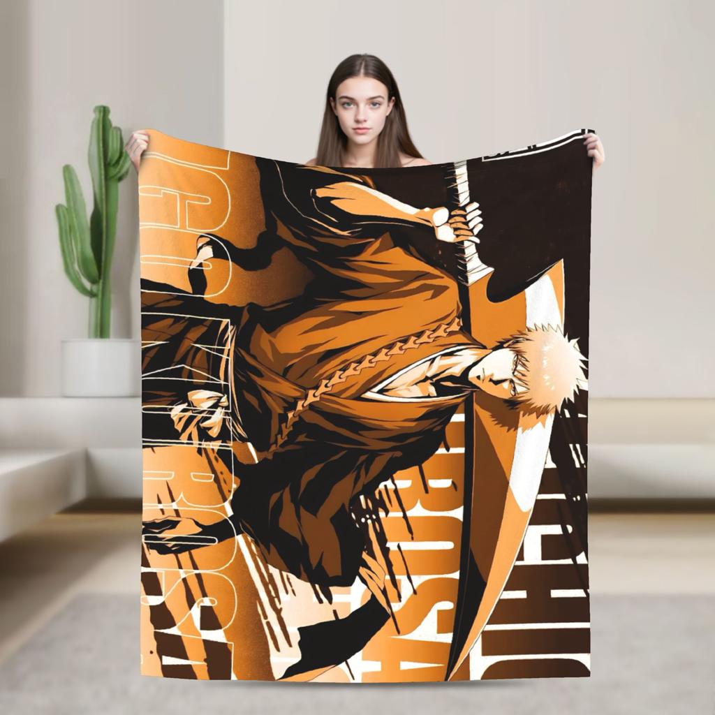 Super Soft Blanket Picnic BLEACH Anime Ichigo Throw Blanket Flannel Bedspread For Couch Chair Graphic Sofa Bed Cover