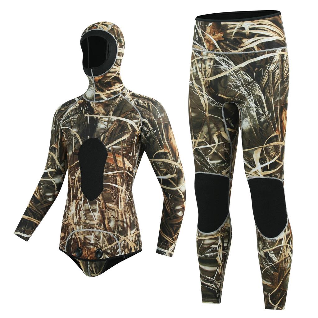 3mm Herrkamouflage Våtdräkt med huva för Jakt, Fridykning, Surfing och Räddning
