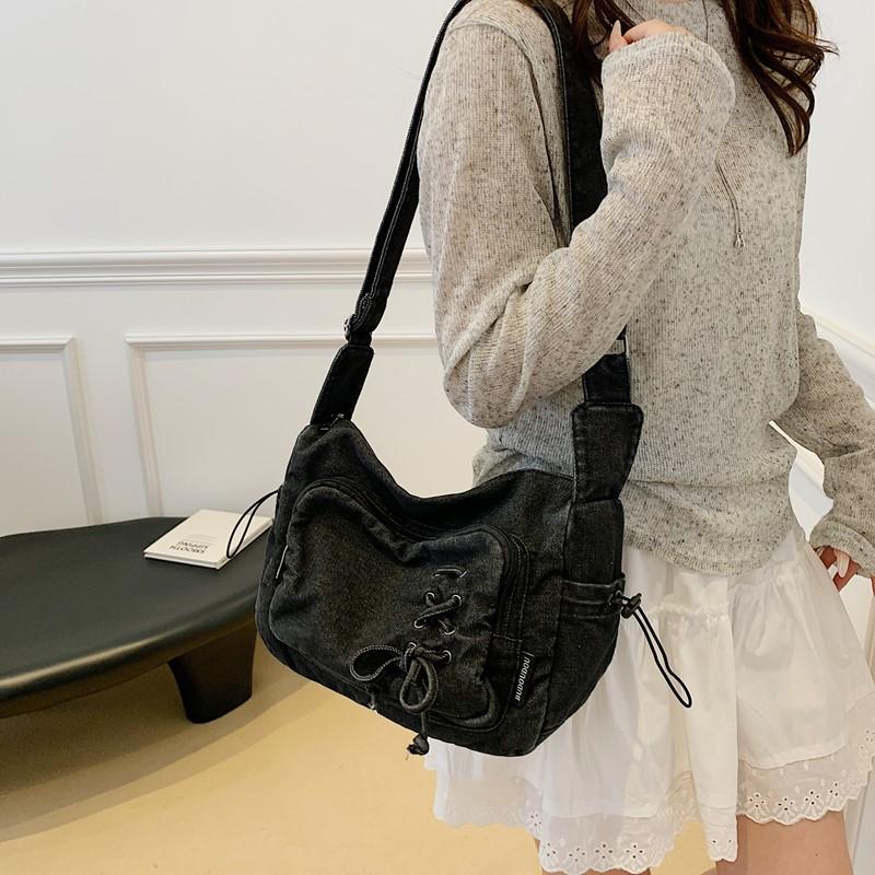 Denim Crossbody Bag Women's Underarm Bag Multi-Pocket Shoulder Bag