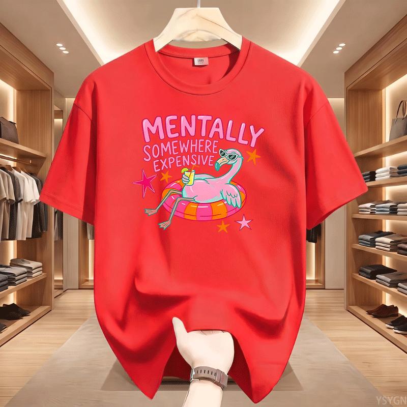 Unisextally Somewhere Expensive T Shirt Funny Flamingo Summer Vacation Tshirt Beach Graphic T Shirts Cotton Short Sleeve Tees