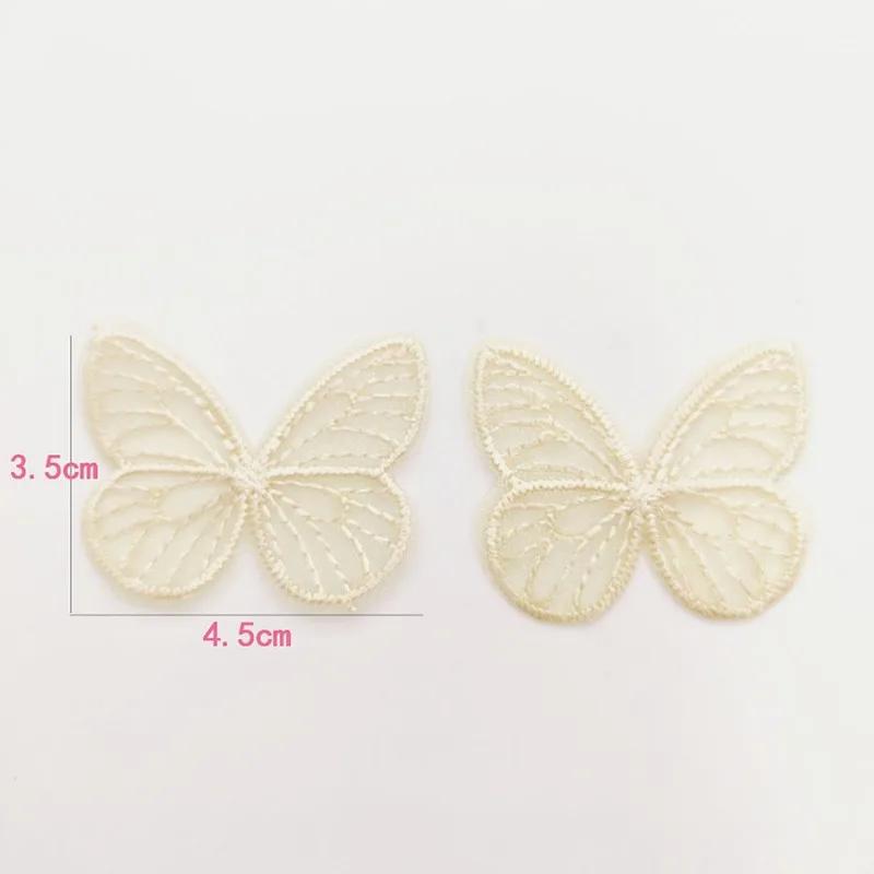 20Pcs/lot 4.5*3.5cm Embroidered Mesh Butterfly Cloth Patches Appliques for Clothes Sewing Supplies DIY Hair Clip Accessories
