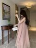 Design-Sense Floral Halter Neck Sleeveless Dress - Gentle Summer French Style Off-Shoulder Long Skirt