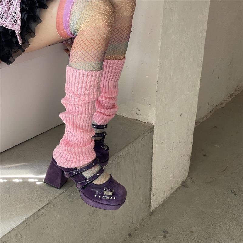 40cm Knitted Leg Warmers Women Sweet Jk Lolita Gothic Striped Harajuku Style Y2k Candy Color Arm Ankle Warm Slouchy Leg Covers