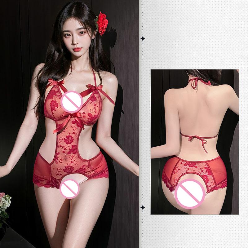 Purple Crotchless Babydolls & Chemises Hot Woman Sexy Bodysuit Teddy Lingerie Naughty Transparent Erotic Costume Porno Underwear