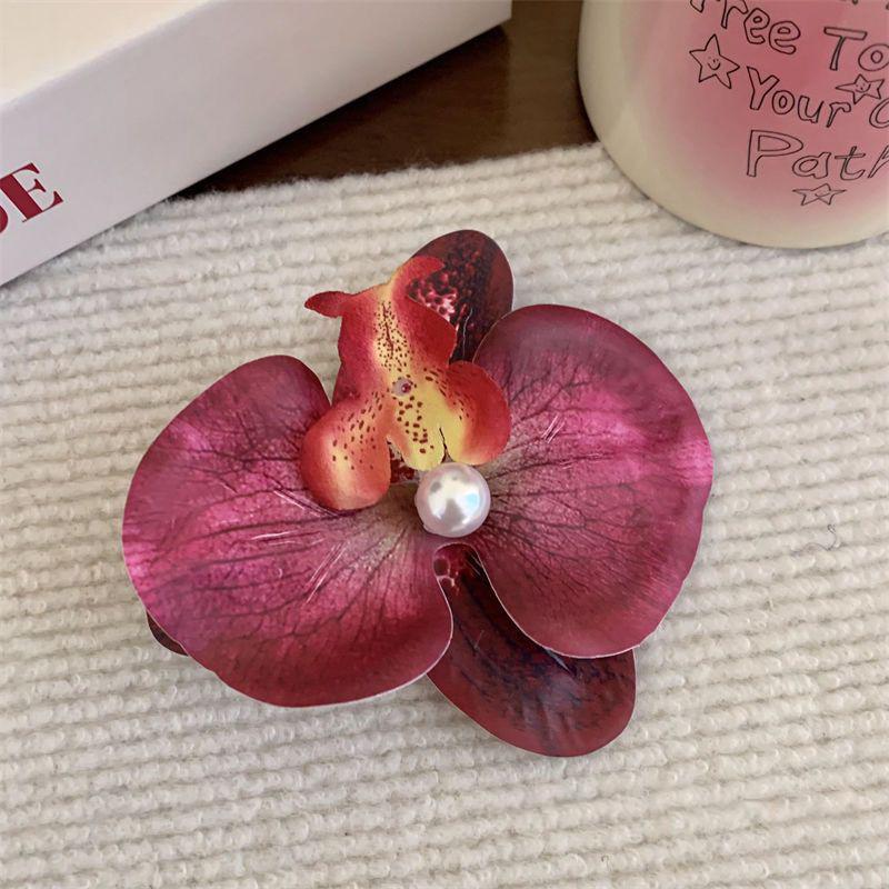 Sweet Phalaenopsis Flower Hairpin  Bohemia Creative Design Cloth Floral Pearl Hair Clip Female Headdress