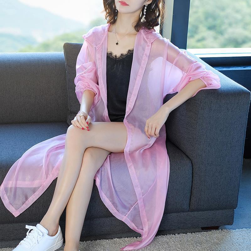 

Женский шифоновый кардиган-накидка Фея для защиты от солнца: Летняя тонкая, средней длины, свободная верхняя одежда с капюшоном XS