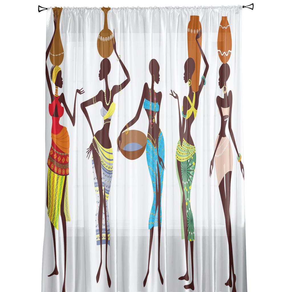 African Women Bottle Sheer Window Curtains For Living Room Bedroom Girls Room Decoration Tulle Curtains
