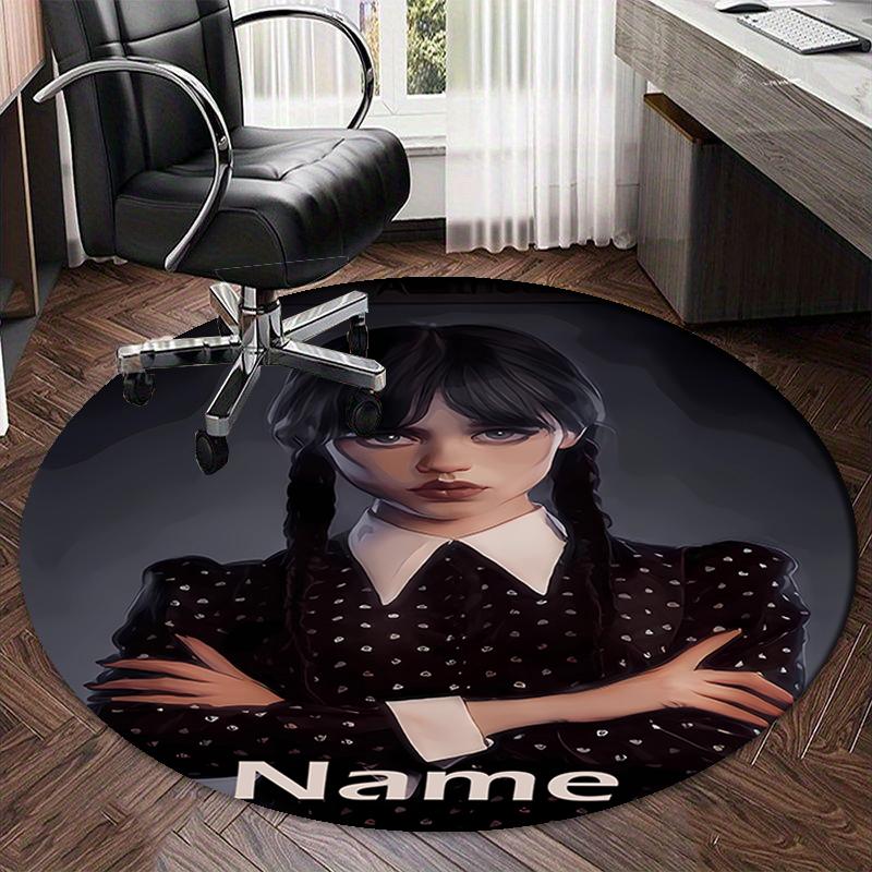 Custom Name Wednesday Printed Round Rug Carpet Chair Rug Area Rug Entryway Doormats,for Office Chair Living Room Bedroom Kitchen Room.