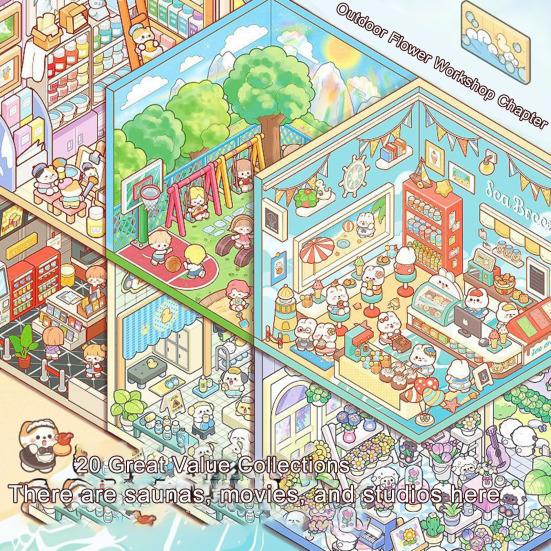 Miniature Scene Collection Book Vibrant Color Miniature Scene Book with Tweezers 3D Sticker