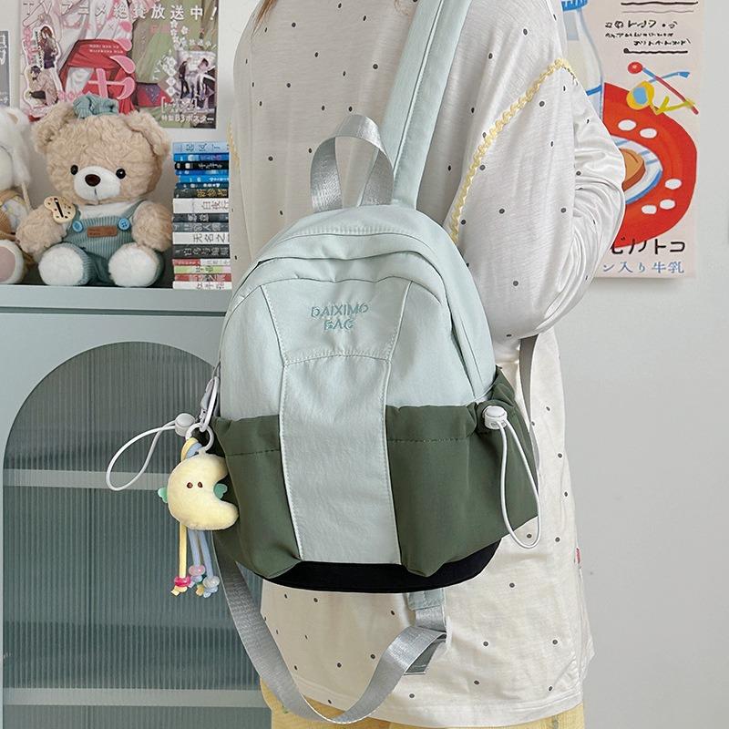 Retro versatile nylon backpack female student class schoolbag contrasting color block large capacity casual backpack male
