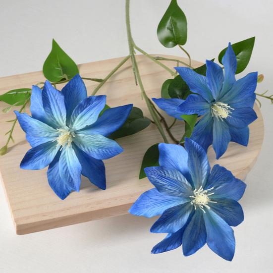 Artificial Clematis Flower 27.5" Long Stem Fake Silk Flower Branches with 3 Heads Blooms for Vase Indoor Home Table Decor Floral Arrangement