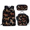 Luxury Novelty Cool Tribal Colored Horses 3D Print 3pcs/Set pupil School Bags Laptop Daypack Backpack Lunch bag Pencil Case
