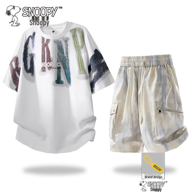 SNOOPY Men s Short Sleeve T-Shirt & Cargo Shorts Set 2XL