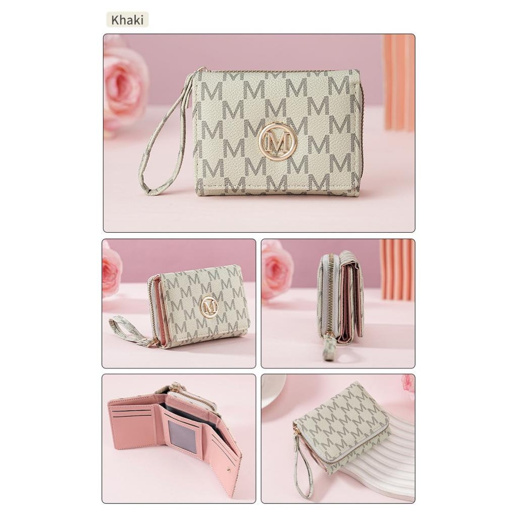 Women's Short Wallet with Three Fold Zipper and Small Wallet, Simple and Fashionable with Old Pattern Card Bag