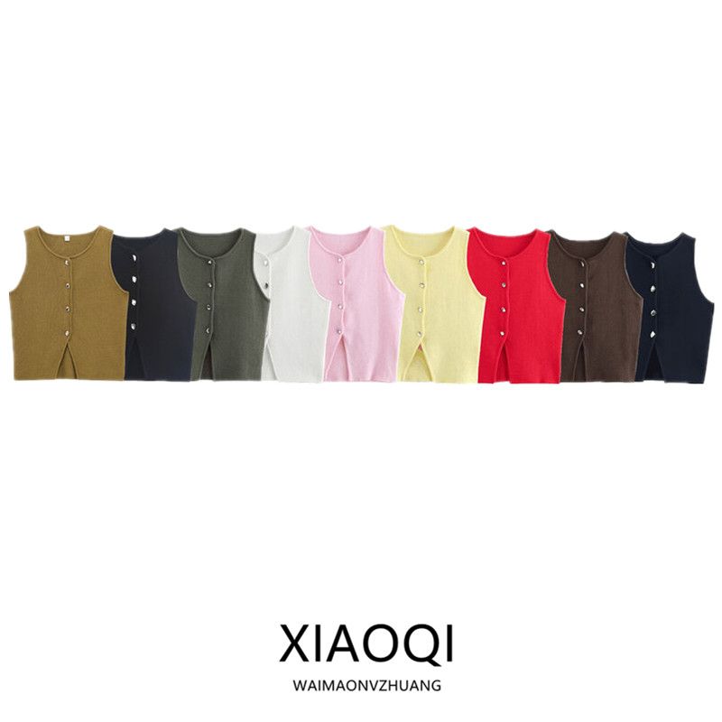 Western Style 2025 Summer New Women clothes All-Match round Neck Sleeveless Slim fit Plain Stitch Short Jacket 5536128