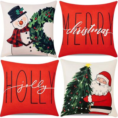 Christmas-Themed Pillowcases: Snowman, Merry Christmas, Holly Jolly, Santa with Tree Sofa Cushion Cover, Home Room Decoration