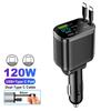 120W 4/5 IN 1 Retractable Car Charger USB C Cable For IPhone Huawei Samsung Fast Charge Cord Cigarette Lighter Adapter PD QC3.0