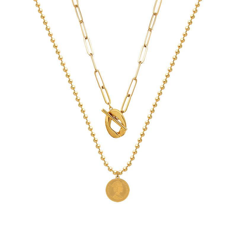 French Non-Fading Luxury Titanium Steel Double Layer Necklace with OT Buckle for Women