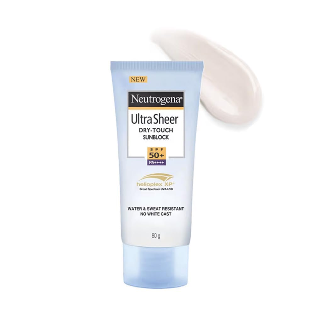 Neutrogena Ultrasheer Sunscreen SPF 50+ PA++++, Blue Light Protect, Water Resistant, Ultra Light & Non Sticky, Oily, Dry & Sensitive Skin, 80g