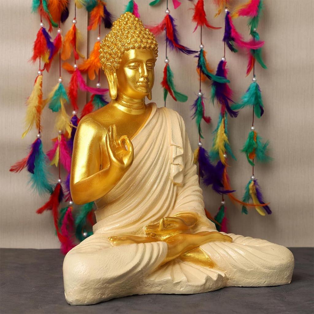 New Sitting Buddha Statue for Home & Office Decor, Marble Dust Idol Statue of Resin 15 Inch