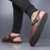 Men Flats Summer Roman Sandals Retro Brown Leather Closed Toe Beach Shoes Large Size