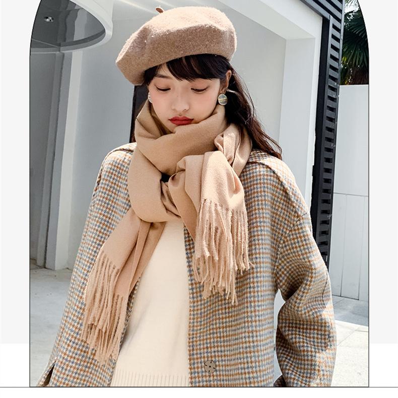 Bufanda de cachemira de imitación cálida para mujer con borlas de color liso para otoño e invierno