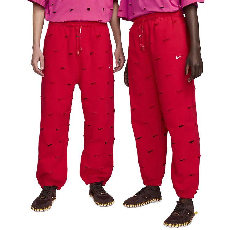 Nike X Jacquemus Co-Branded SS24 Solid Color Hollow-Out Thick Fleece-Lined Drawstring Knit Joggers Unisex Bottoms University-Red FJ3269-657