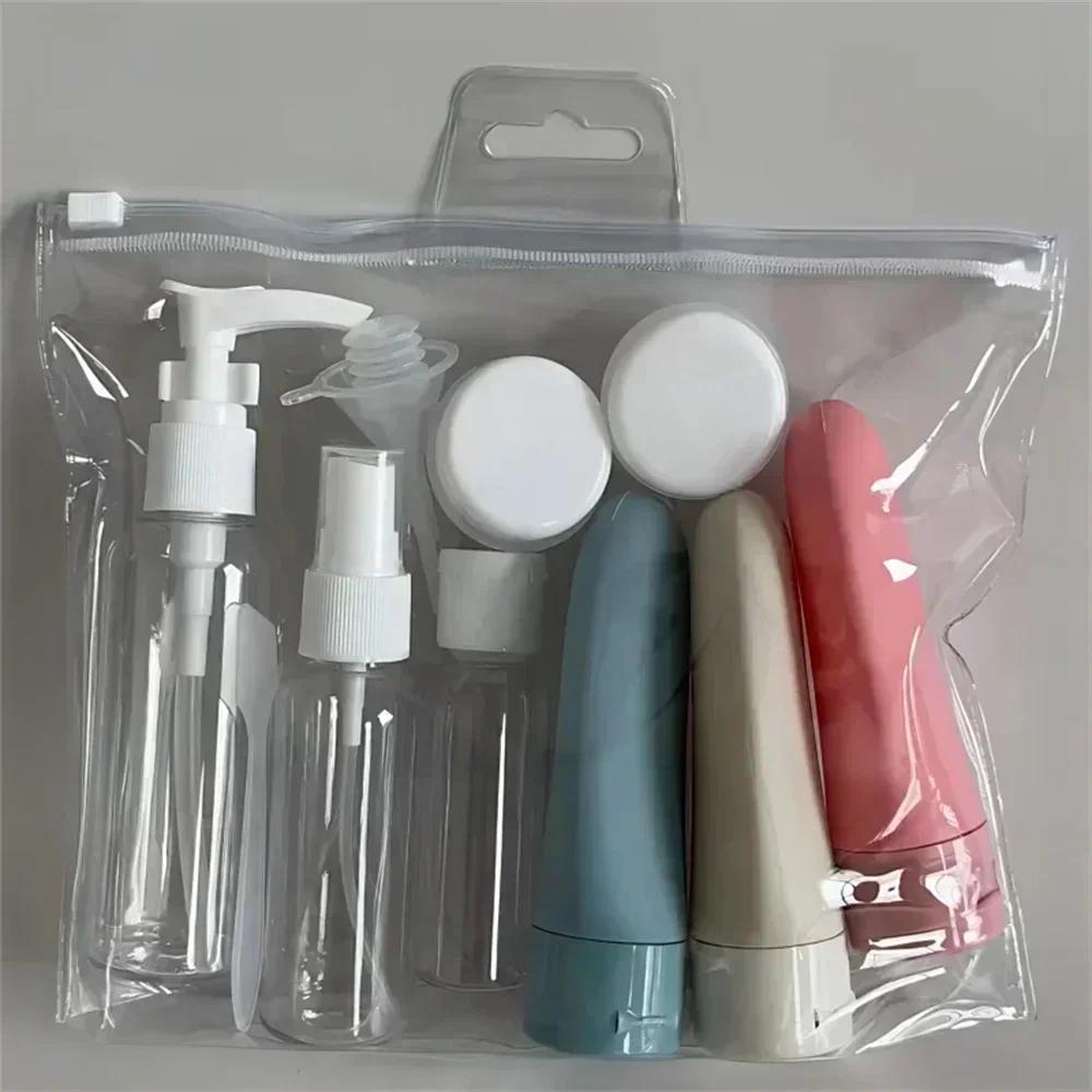 11pcs Travel Essentials Set Dispensing Bottles Pouch Lotion Organizer Storage Spray Plastic Mini Bag Squeeze Makeup Empty Liquid