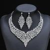Alloy Clavicle Chain Crystal Gem Necklace & Earring Set - European & American Retro Evening Party Accessories