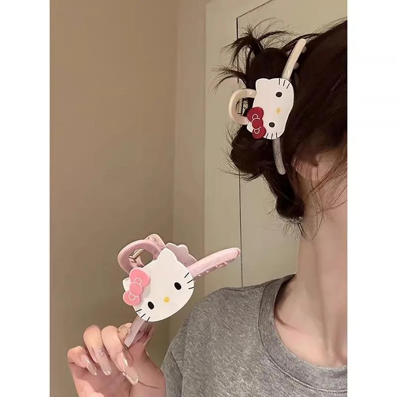 Ins Style Kitty Sanrio Kitty Claw Clip Korean Cartoon Large Large Shark Hair Clip Claw Back Hair Ponytail Holder Korean&
