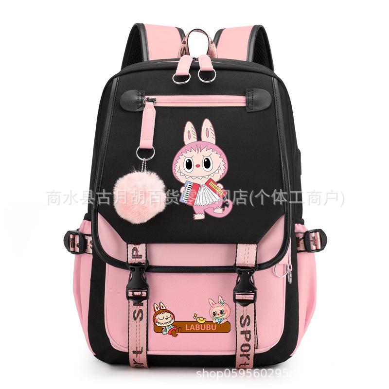 School Bag Printed Backpack USB Port Anime Cartoon Student Large Capacity Canvas Bag
