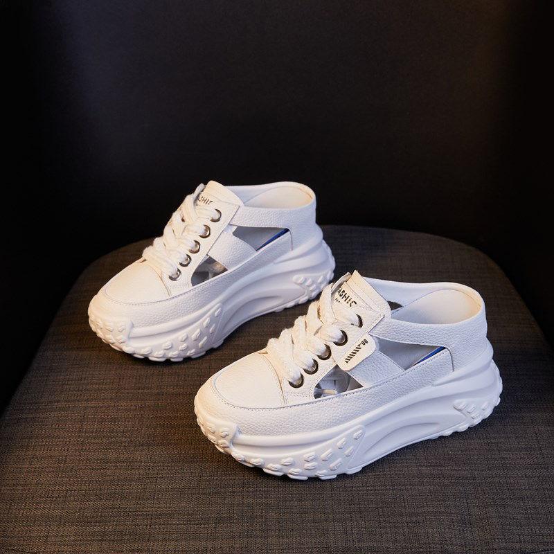 

Новые тапочки на танкетке женские 2025 новый летний дышащая сетка толстая подошва внутренняя высота увеличение повседневные сандалии интернет-знаменитость универсальные 39 белый