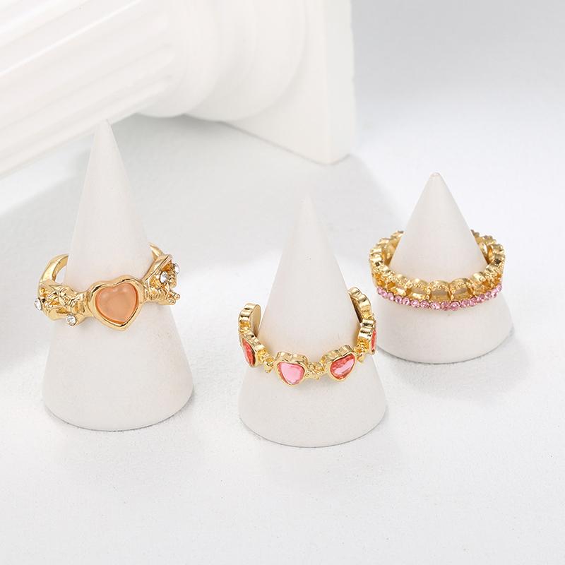 Vintage Y2K Pink Heart Zircon Bowknot Ring For Women Boho Kpop Sweet Girls Open Finger Rings Party Gift Jewelry