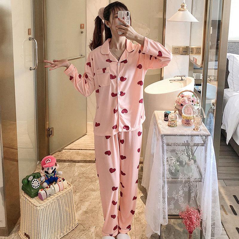 A thin milk silk pajama women's spring and autumn sweet age-reducing women's long-sleeved trousers loungewear set