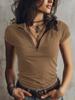 Women Slim Fit Half Zip Short Sleeve Top Casual Solid Color Tee