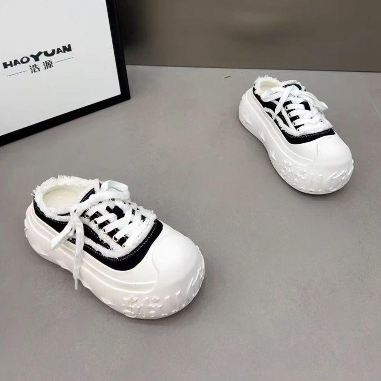 Baotou half slippers women's bread shoes new big head lace-up thick-soled muffin dissolving shoes sports and leisure shoes Hao