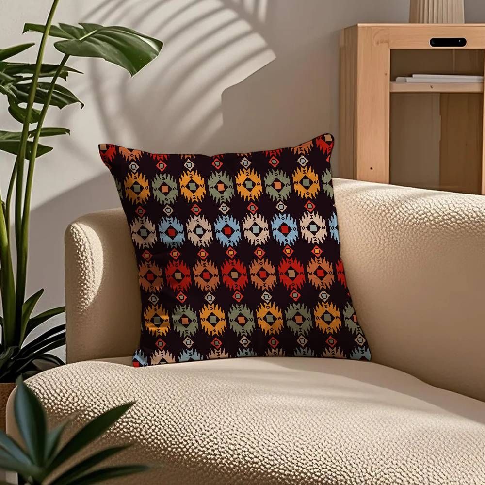 ART Native Fabric Pattern Pillow Case Comfort Sofa Bed Silky elegant Invisible zipper Custom Decorative cushion cover