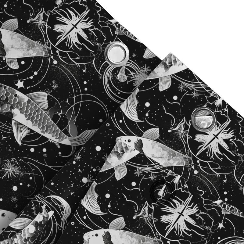 Schwarz-Weiß Fischmuster Duschvorhang Wasserdicht Dekoration Heimdeko Badezimmerzubehör 180X240cm