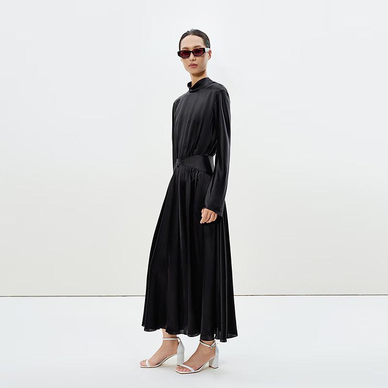 

LESS 2025 Spring Mulberry Silk Mock Neck Long Dress L