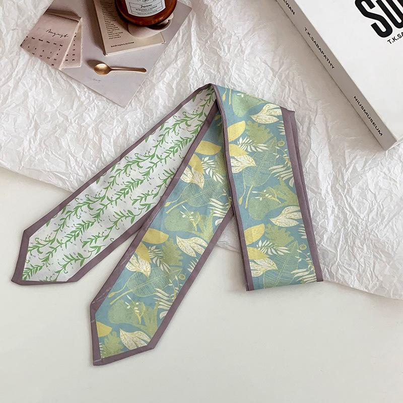 Silk scarf long strip high sense summer new oil painting style versatile floral scarf headscarf headband hair tie bag streamer