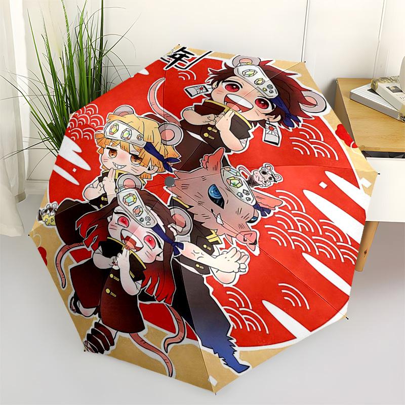 

1pc New Year s Celebration: Cute Mouse Characters Automatic Opening Umbrella with Portable 3-Fold Design, 8-Bone Iron Frame - Perfect for Outdoor Use,