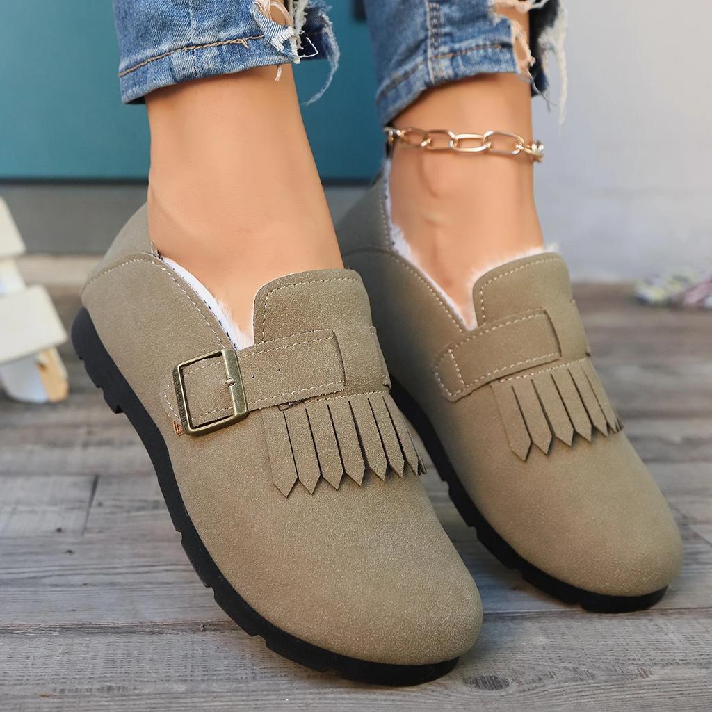 Fashion Women Flats Fringe Loafers Short Plush Warm Shoes Winter Brand New Sneakers 2025 Trend Casual Sport Snow Boots Mujer Zapatos