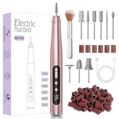 Portable Electric Nail File for Acrylic Gel Nails, Professional Manicure Pedicure Kit, Rechargeable Pedicure Tools for Feet with LCD Display