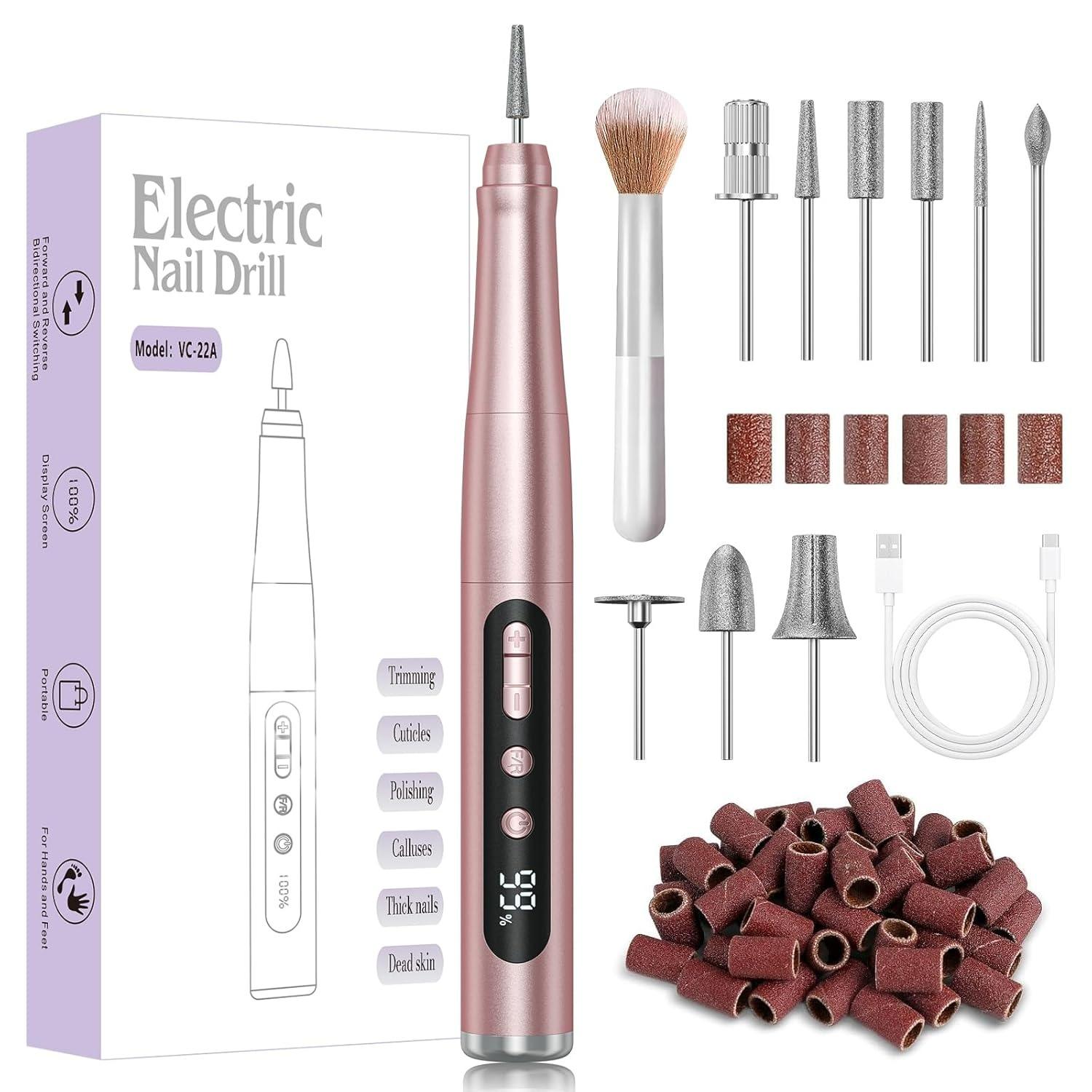 

Portable Electric Nail File for Acrylic Gel Nails, Professional Manicure Pedicure Kit, Rechargeable Pedicure Tools for feet with LCD Display розовый