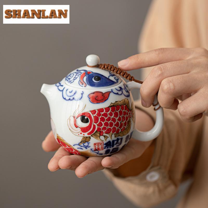 190ml Creative Auspicious Fish Pattern Teapot Small Dragon Egg Pot Tea Set Kit Boutique 1 Pot 2 Cups Tea Maker Organizer Craft