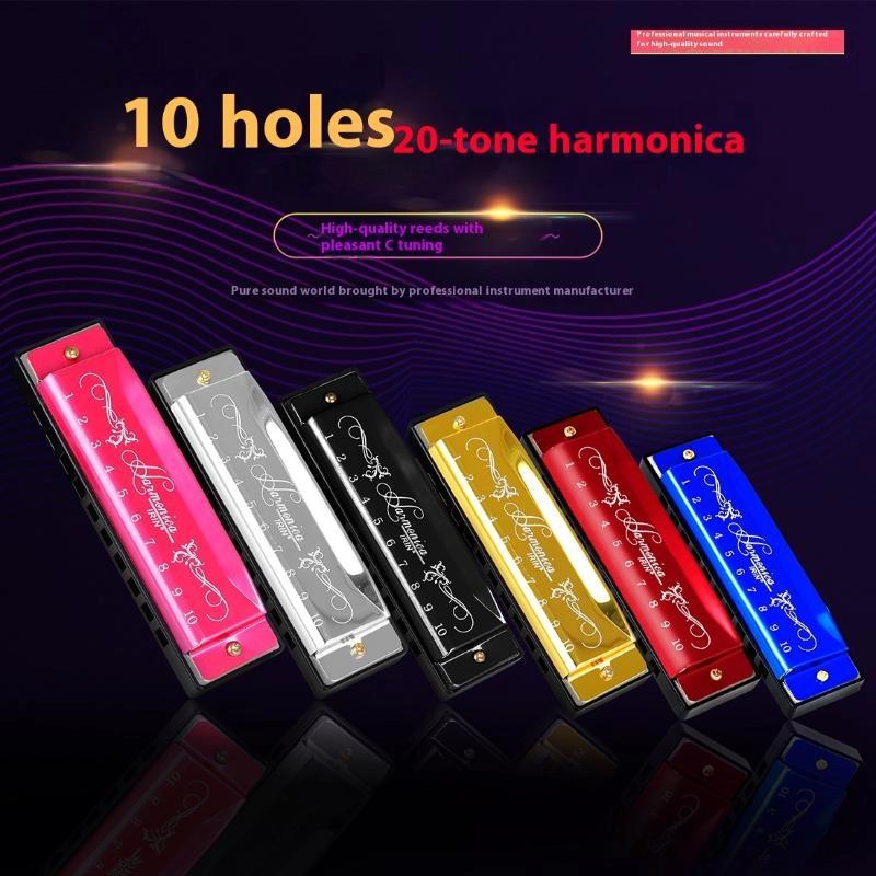 1PC Harmonica Woodwind Instrument, 10 Hole, 20 Tunes, Key C, Black Silver Red, Eco-friendly ABS Elements
