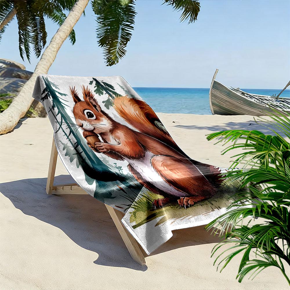 Whimsical Squirrel Woodland Scene Print Beach Towel, Quick Drying, Suitable for Travel, Outdoor Sports, Jogging, the Beach and Swimming, Gift