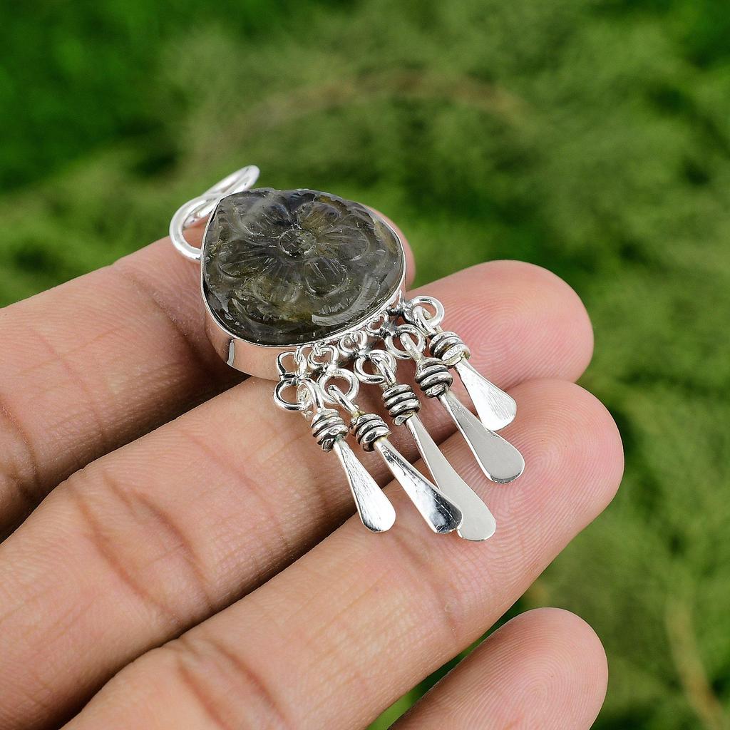 Daughters Day Sale 925 Sterling Silver Natural Carved Labradorite Unique Pendant